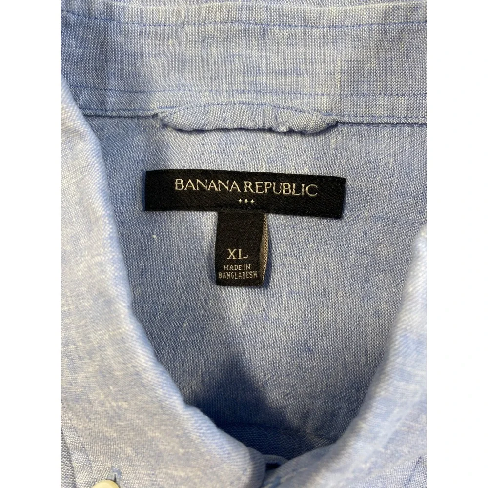 Banana Republic Mens XL Linen Cotton Shirt Blue Button Down Coastal Preppy